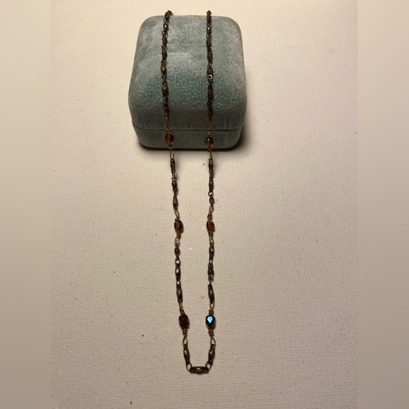 💛 Vintage handmade antique style brass, golden brown glass crystals necklace. - Picture 3 of 4